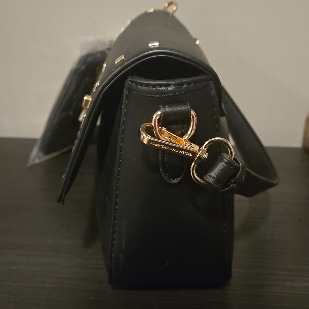 Valentino Orlandi Black Studded Flap Shoulder Bag Gold Hardware NWT Italian Desi - Picture 2 of 9